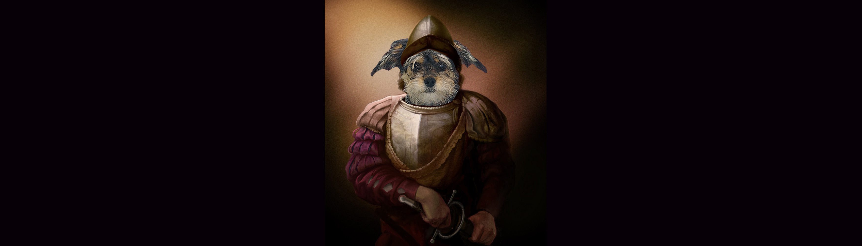 Dog dressed as a historical warrior
